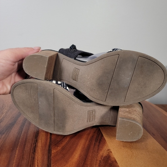 Toms Majorca Cut Out Sandals Size 8 Black Cream Boho Wood Block Heels - Picture 12 of 16
